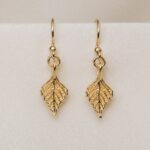 Pozłacane kolczyki wiszące LISTKI BRZOZY