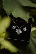 Srebrny komplet listki KLONU JAWORA - kolczyki sztyfty i naszyjnik - obrazek 7