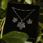 Srebrny komplet listki KLONU JAWORA - kolczyki sztyfty i naszyjnik