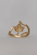 Pozłacany pierścionek gałązka KLONU JAWORA - obrazek 9