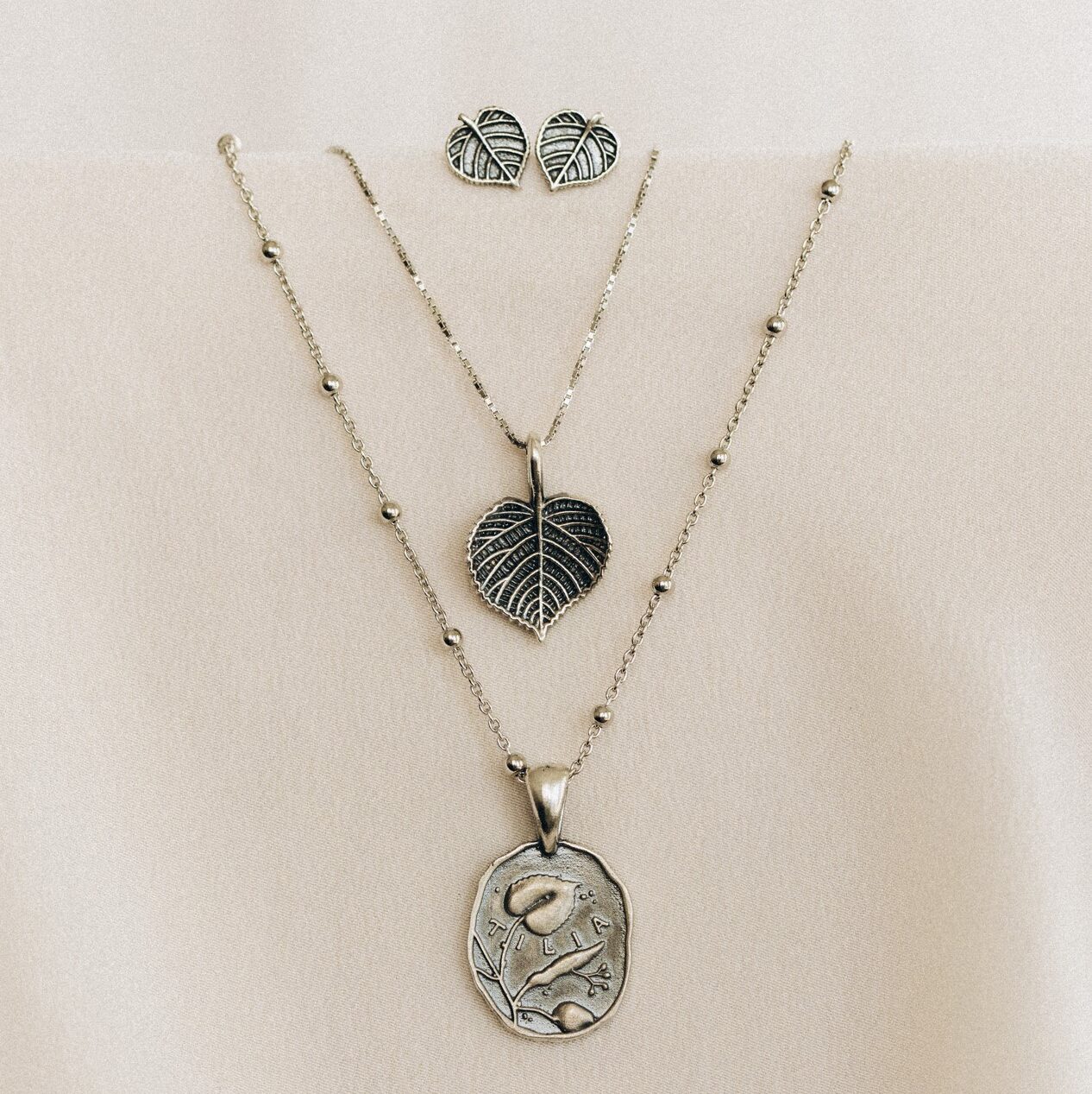 R2024-435 Srebrny komplet maxi LIPA – kolczyki sztyfty i naszyjniki - obrazek 1